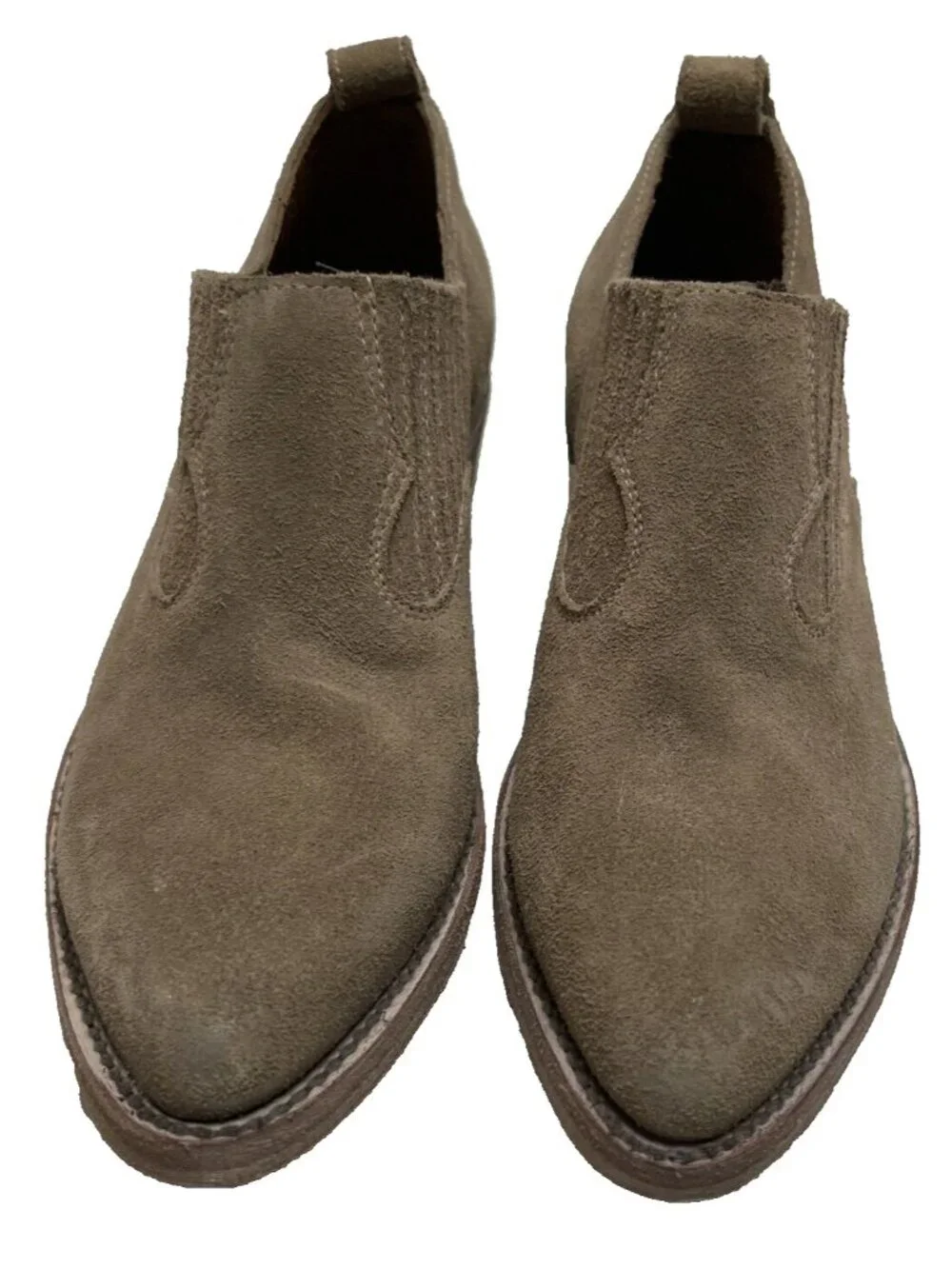 Frye Billy Shootie Tan Taupe Suede Ankle Boots Booties Slip On Womens Size 5.5